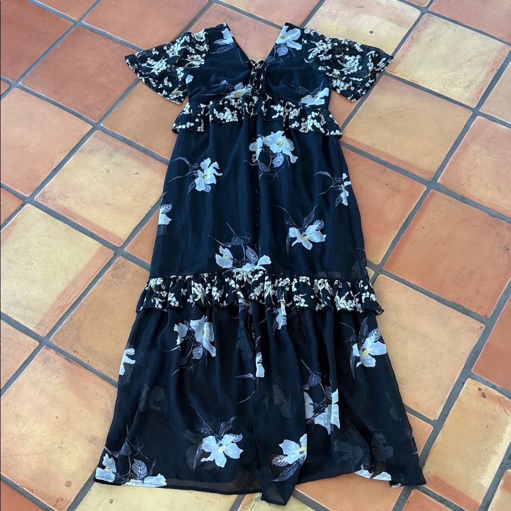 A. Calin Los Angeles Black SheerFloral Maxi Dress